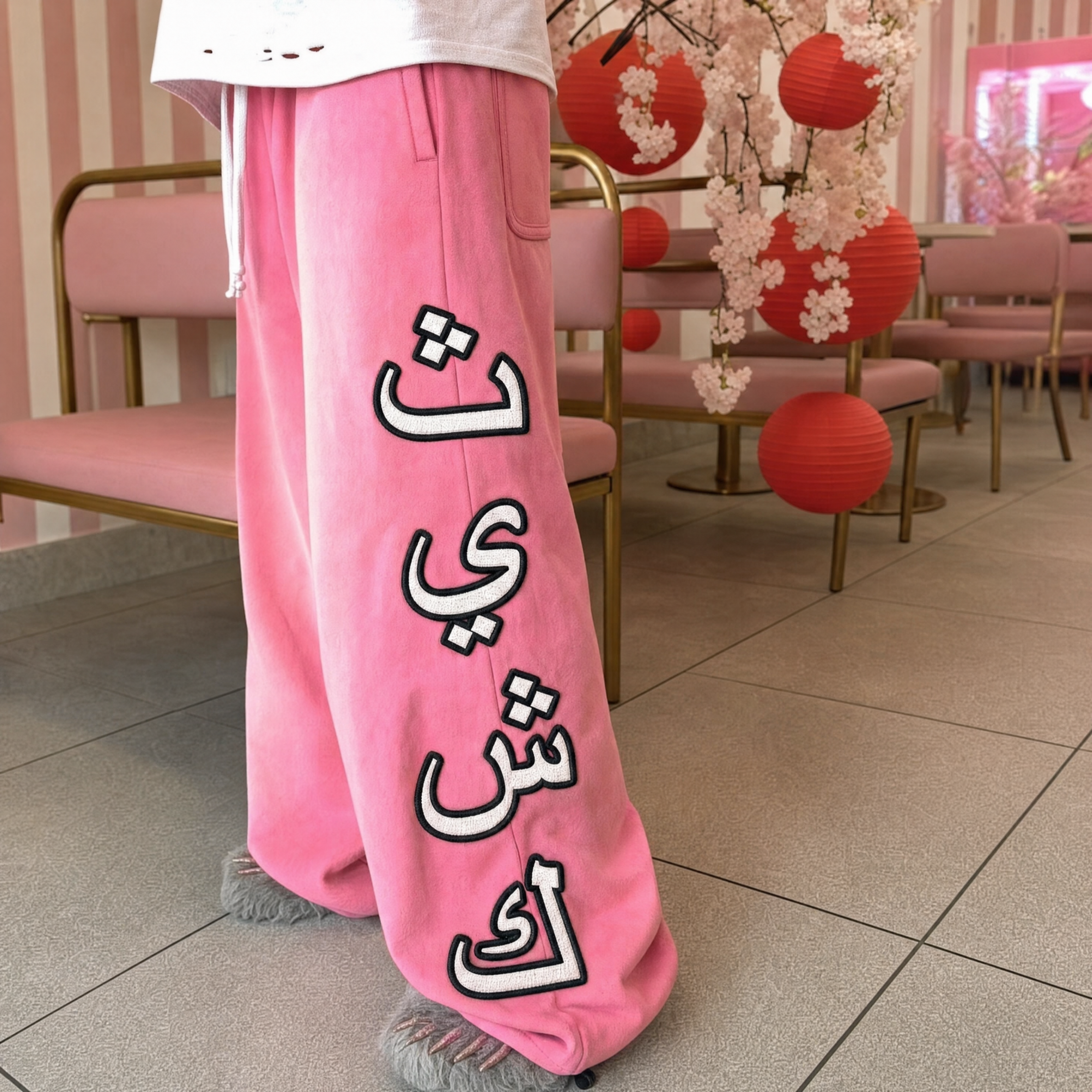 Pink Arabic Letter Sweat Pants